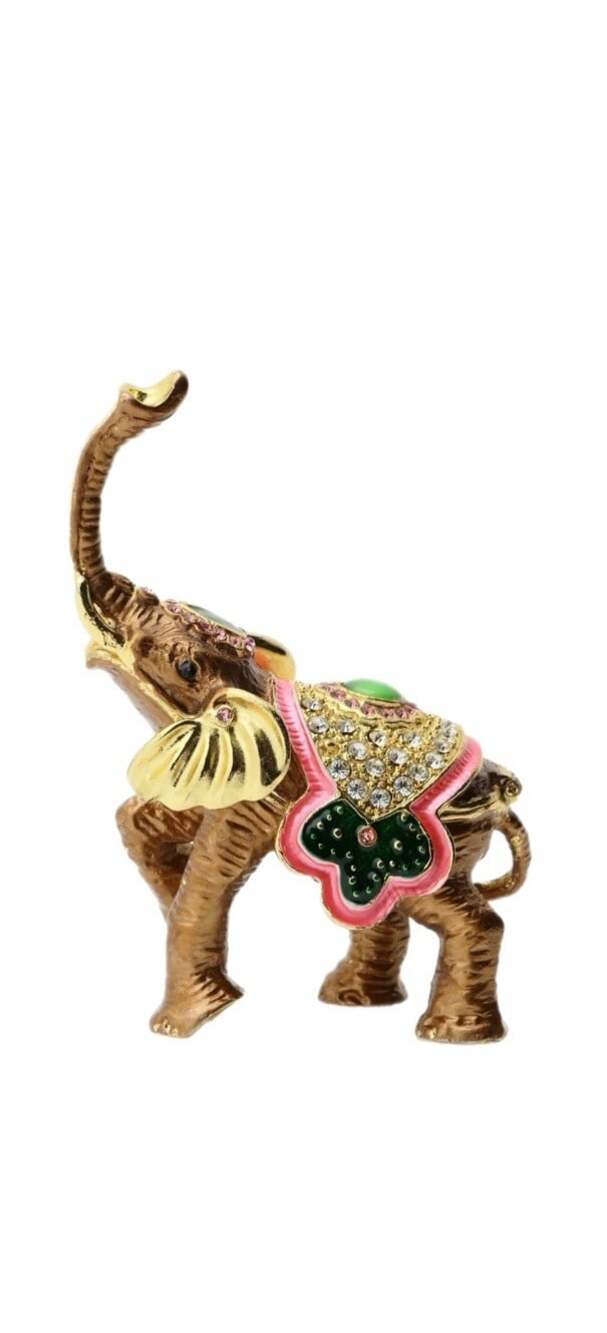 Jeweled Rhinestones Enamel Metal Elephant Jewelry Trinket Box
